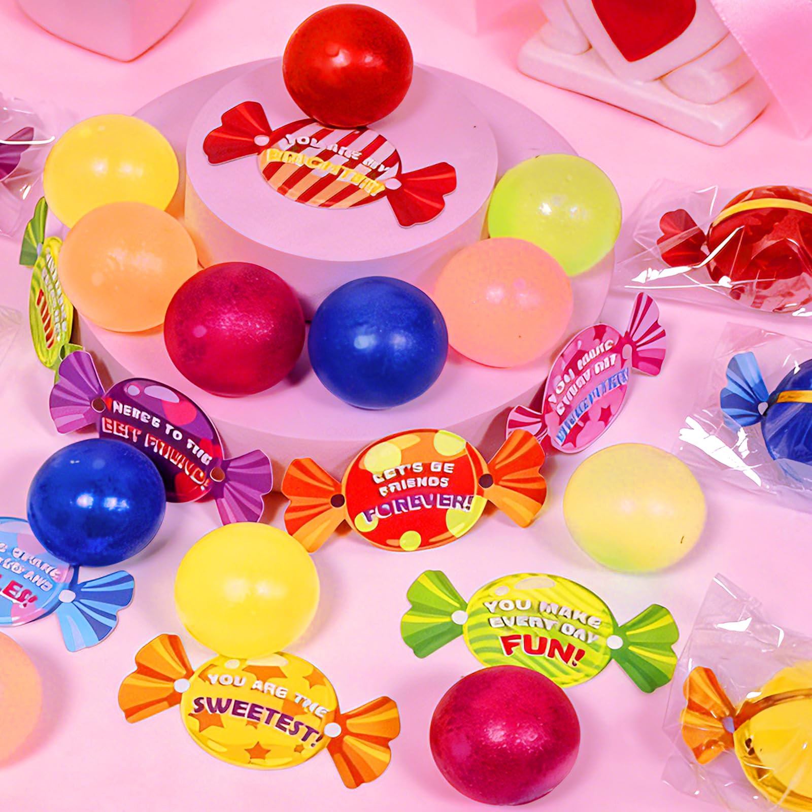 iGeeKid 28-Pack Glitter Stress Balls with Valentine Cards – Classroom Prizes & Party Favors