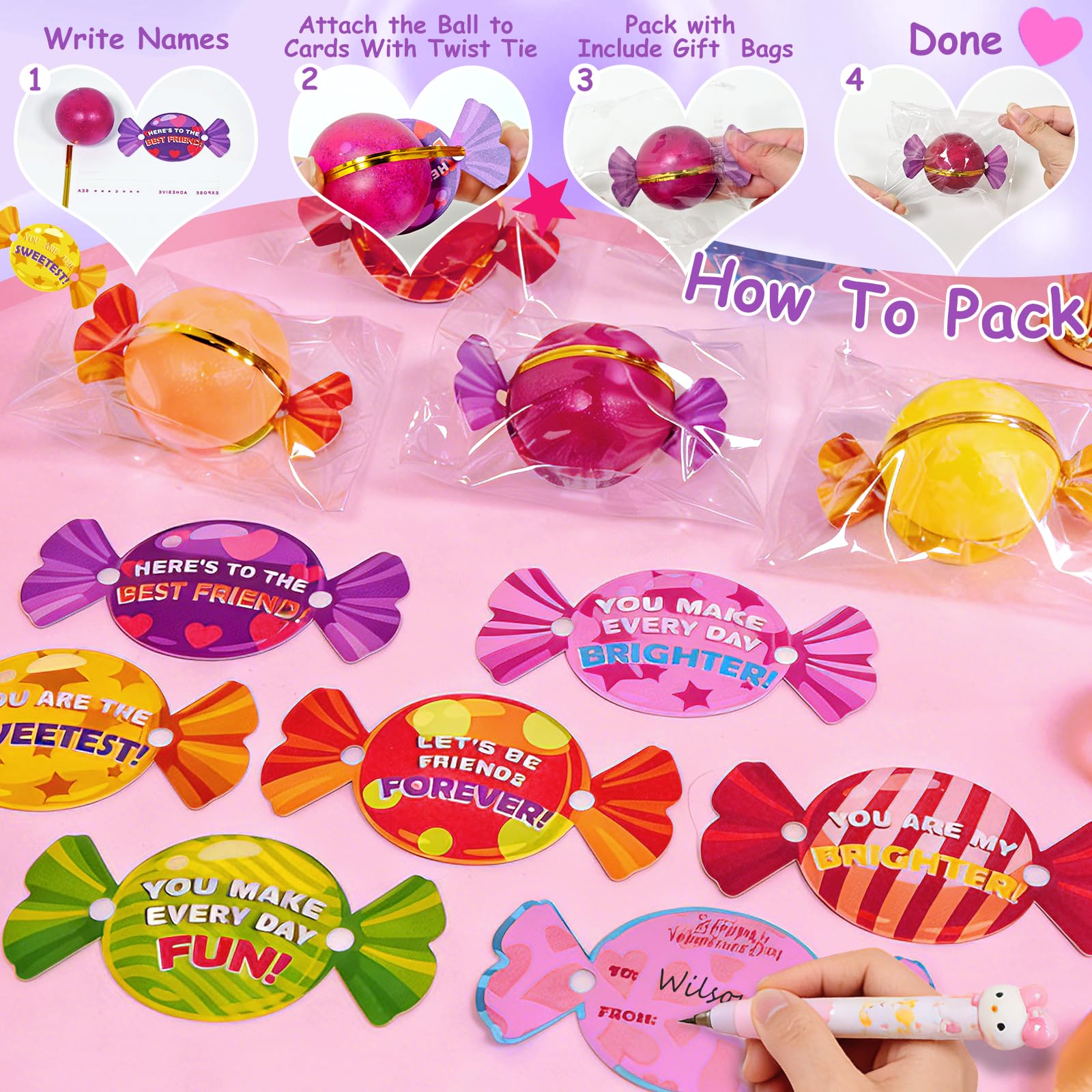 iGeeKid 28-Pack Glitter Stress Balls with Valentine Cards – Classroom Prizes & Party Favors