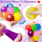 iGeeKid 28-Pack Glitter Stress Balls with Valentine Cards – Classroom Prizes & Party Favors