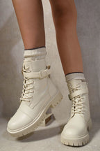 Lace Up Buckle Chunky Combat Boots