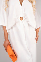 V Neck Wide Sleeve Jumpsuit with Ring Front Detail