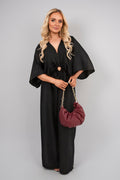 V Neck Wide Sleeve Jumpsuit with Ring Front Detail