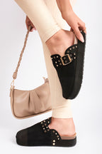 Studded Buckle Slip-On Sandals