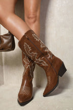 High Pointed Toe Embroidered Thick Heel Cowboy Boots
