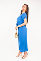 Wrap Short Sleeve Wide Leg Jumpsuit with Tie Waist