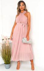 Pleated Crossover Maxi Dress Form Women