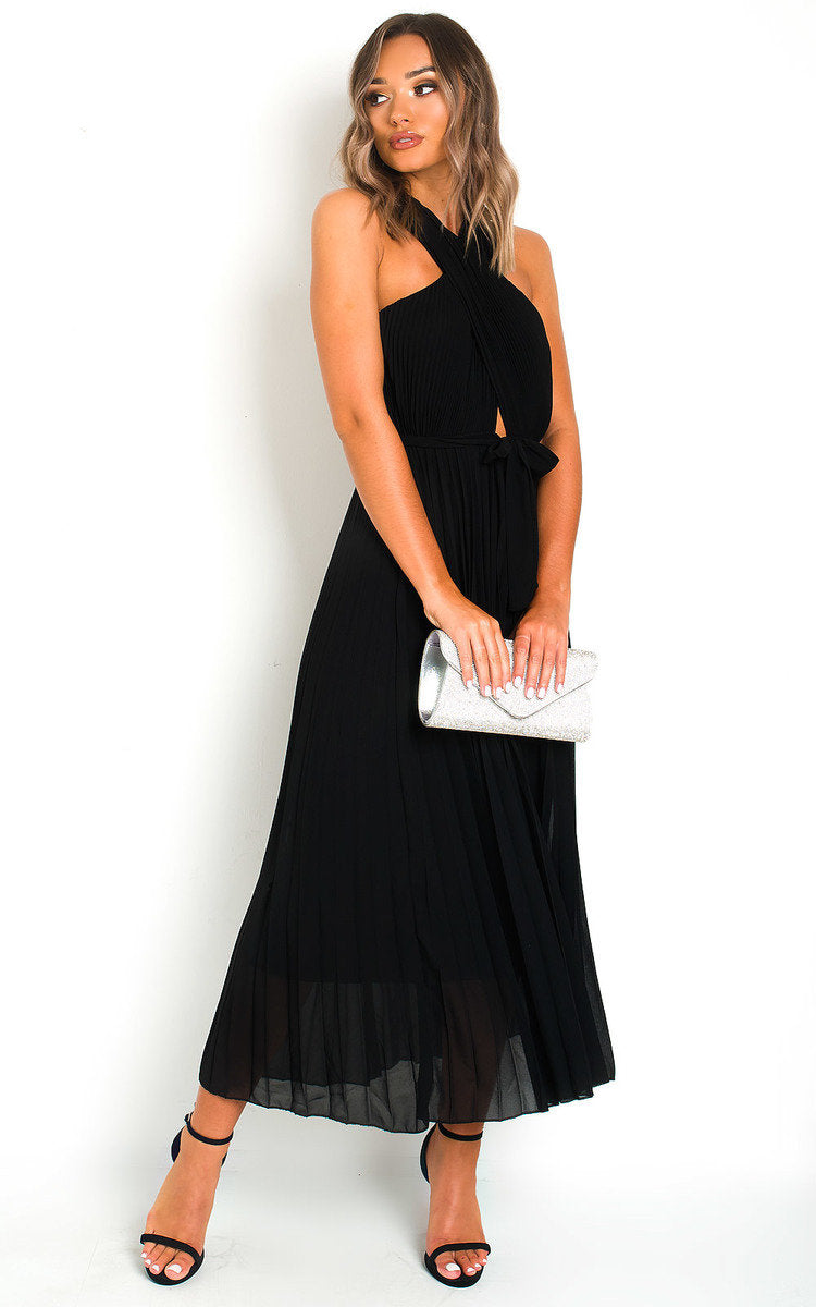 Pleated Crossover Maxi Dress Form Women