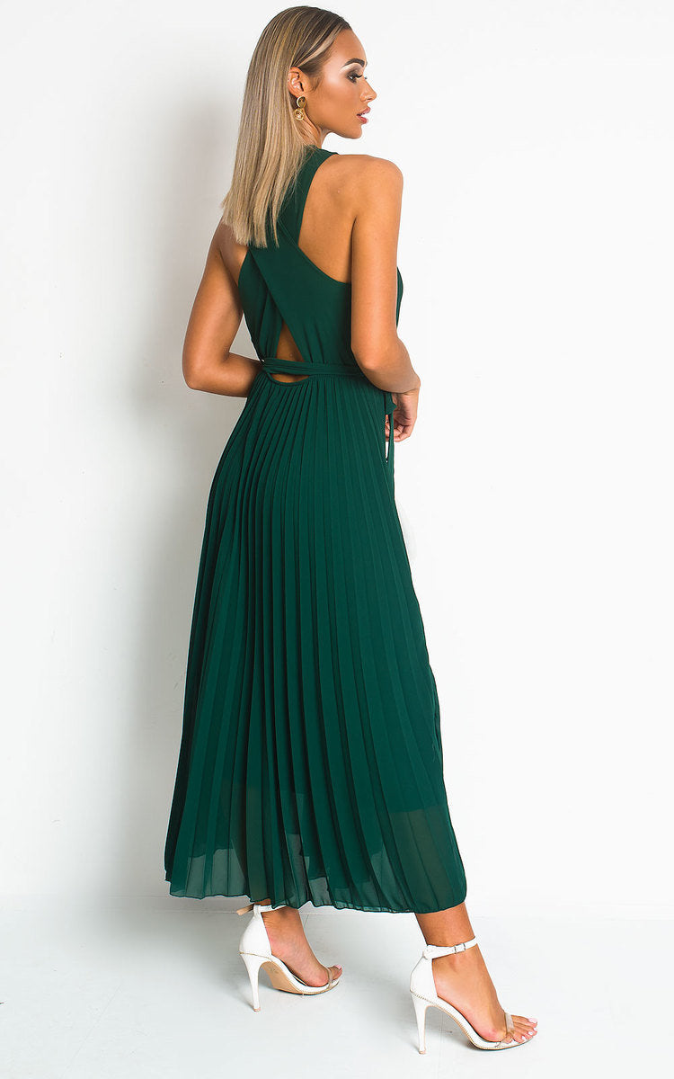 Pleated Crossover Maxi Dress Form Women