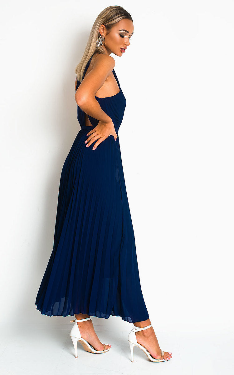 Pleated Crossover Maxi Dress Form Women
