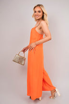 Scoop Neck Wide Leg Sleeveless Jumpsuit with Strap Detail