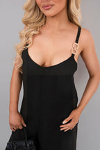Scoop Neck Wide Leg Sleeveless Jumpsuit with Strap Detail