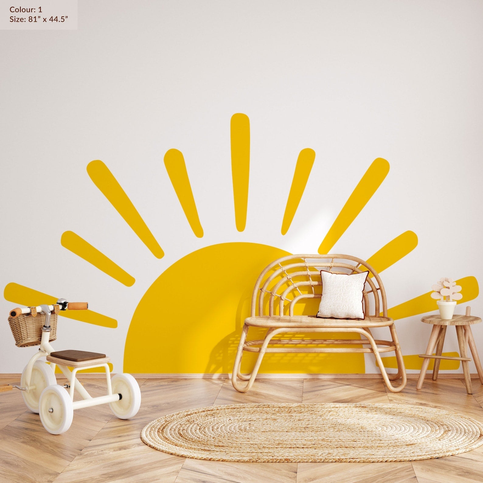Large Half Sun Wall Decal - Nursery Decor | Kids Room Wall Art | Removable Sunburst Wall Stickers