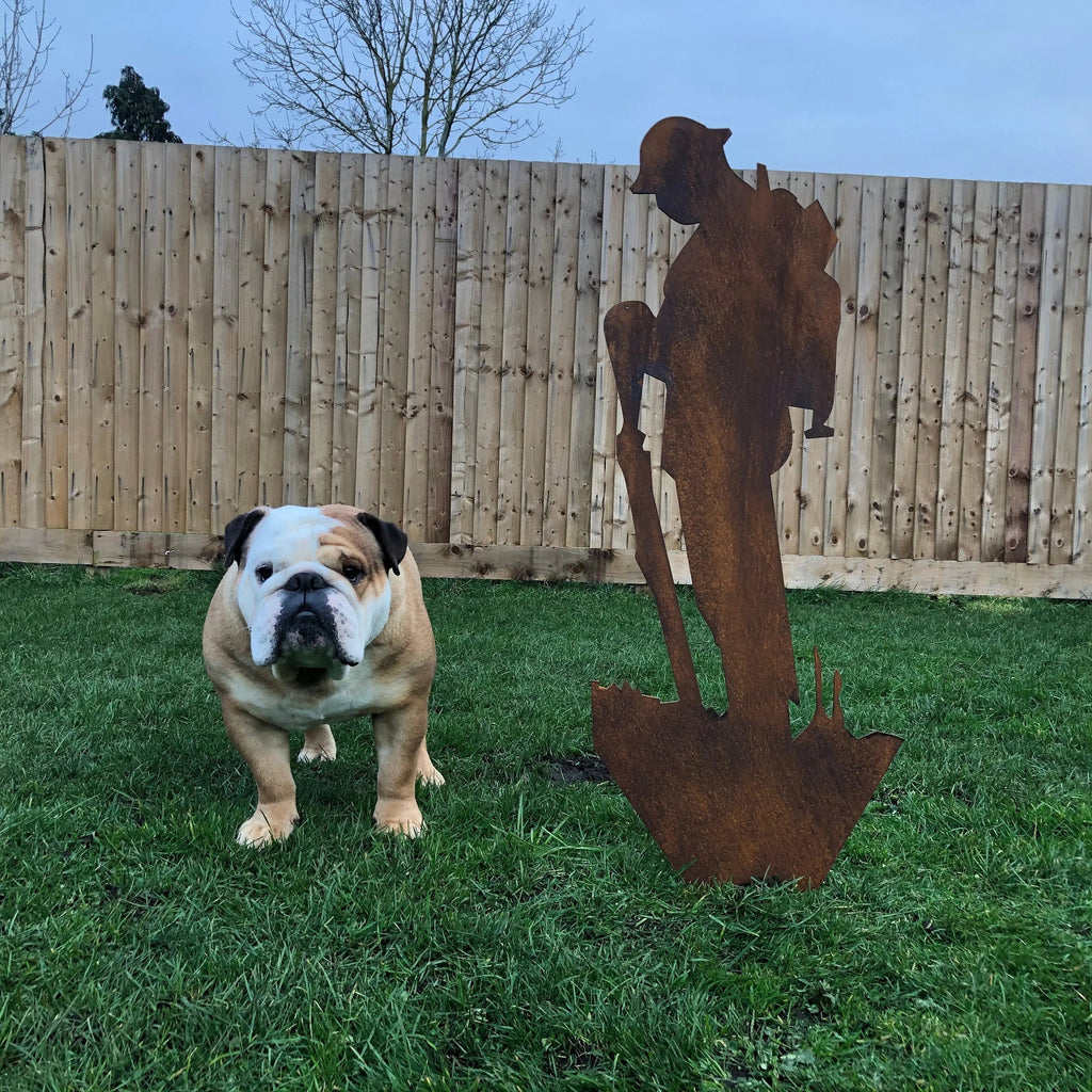 Large Rusty Metal Soldier Garden Statue