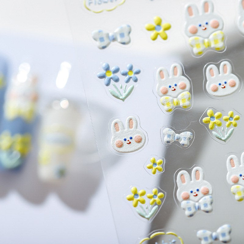 Hello Claws | Flowering Shrubs Bunny Embossed Pattern Design Nail Deco Sticker