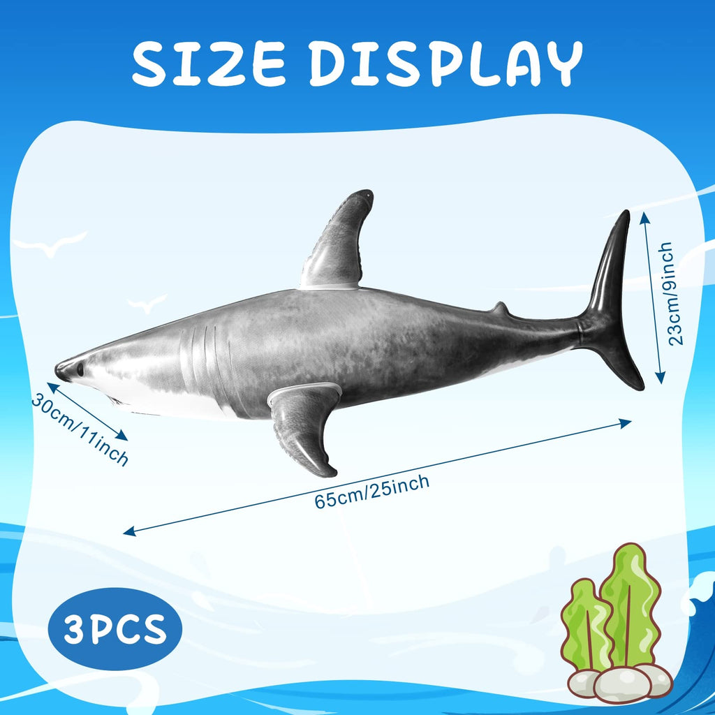 ILEISURELY 3PCS Inflatable Shark Pool Toys – 25 Inch Shark Party Decor for Kids & Adults