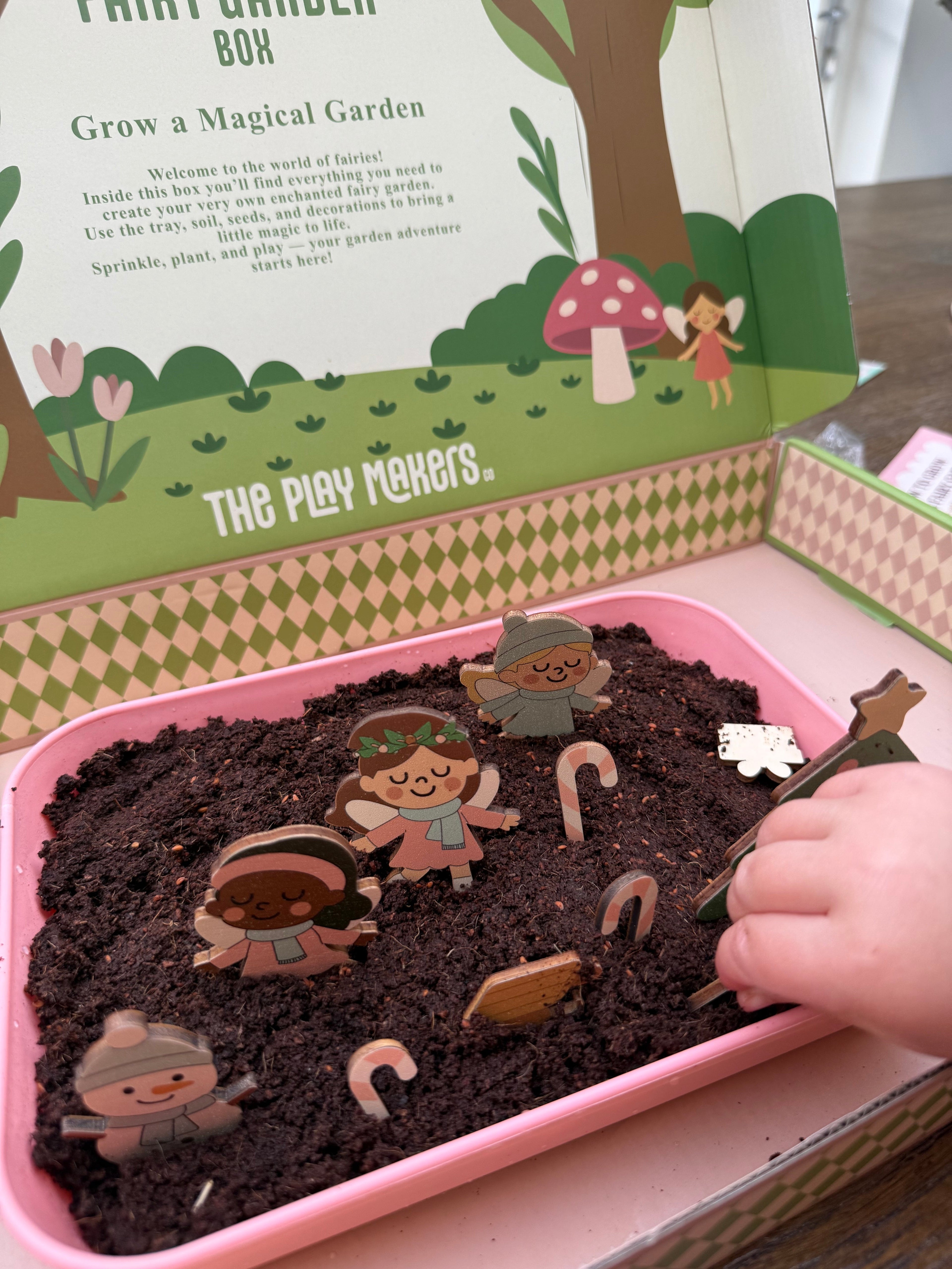 Fairy Garden Starter Kit (Apron,Tray, Shovel, Fairies, Soil & Seeds)