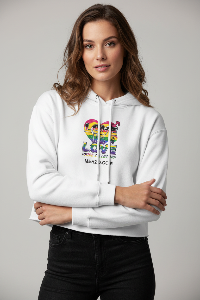 MEHZO LOVE IS LOVE Women's Cropped Hoodie | Bella + Canvas 7502