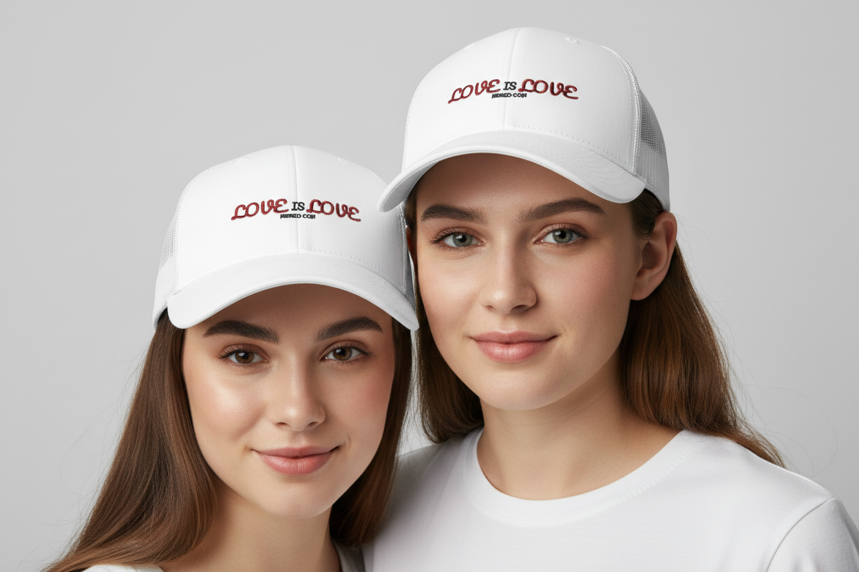 MEHZO LOVE IS LOVE Retro Trucker Cap | Flexfit 6606