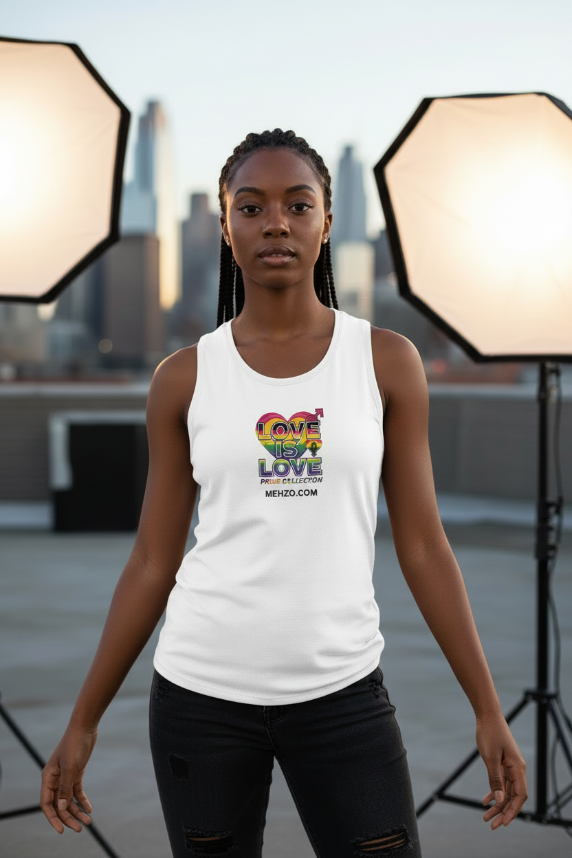 MEHZO LOVE IS LOVE Women's Muscle Tank Top | Bella + Canvas 8803 White