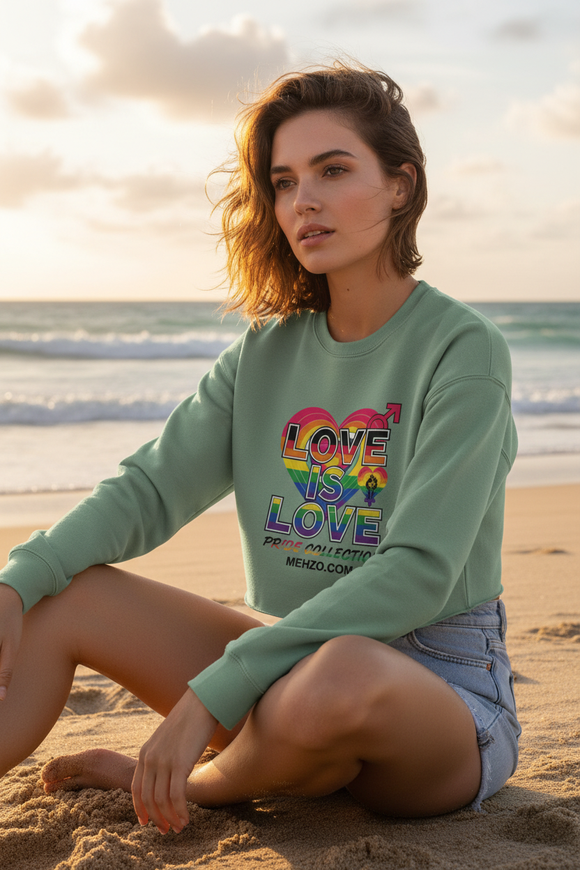 MEHZO LOVE IS LOVE Women's Cropped Sweatshirt | Bella + Canvas 7503