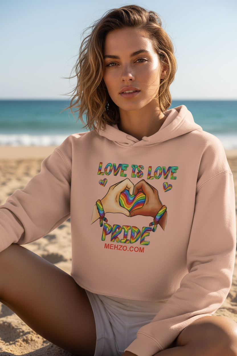 MEHZO LOVE IS LOVE Women's Cropped Hoodie | Bella + Canvas 7502