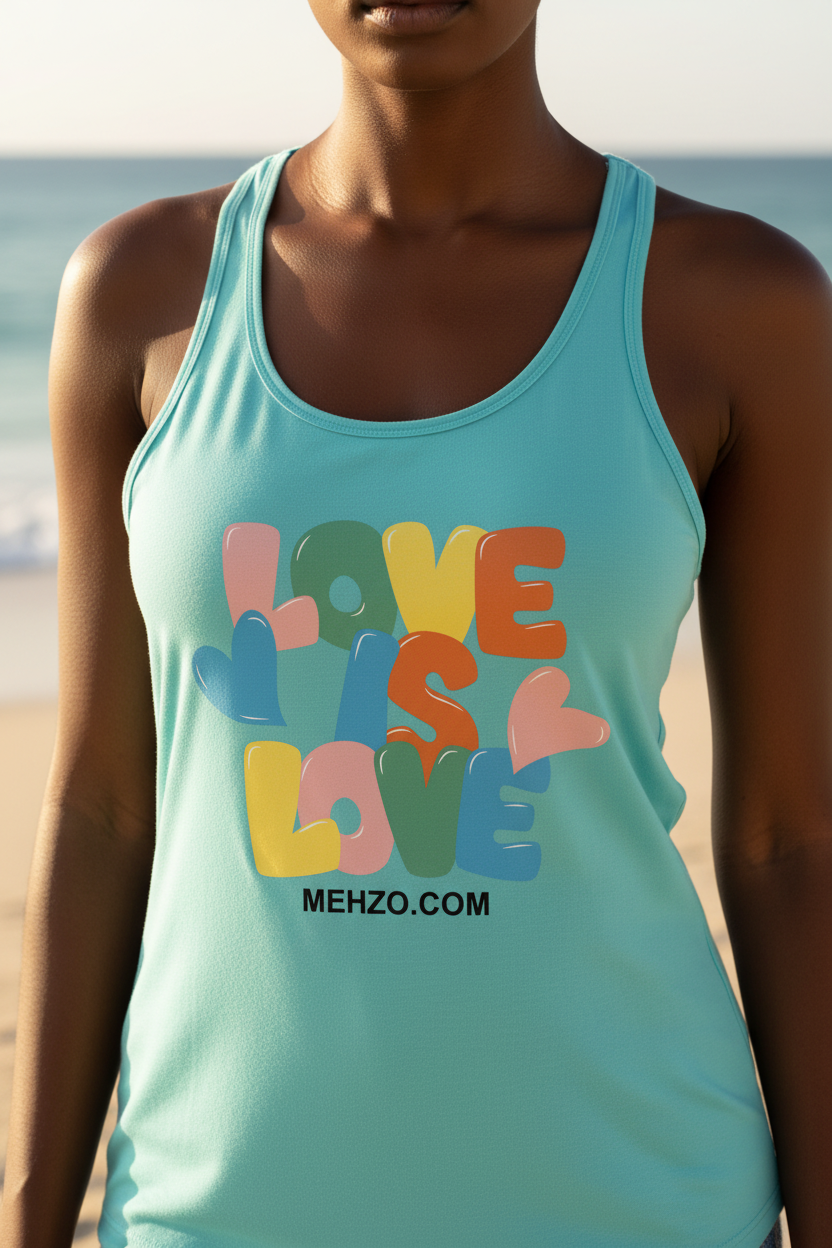 MEHZO LOVE IS LOVE Women's Flowy Racerback Tank Top | Bella + Canvas 8800