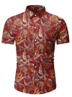 Men's Hawaiian Shirt Button Down Shirts Short-Sleeve Work Shirt Spread Collar Tops