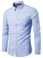 Men's Casual Slim Cotton Oxford Solid Color Large Size Bottom Shirt Long Sleeves
