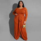 Women's Solid Color Plus Size Lounge Set 2 Piece