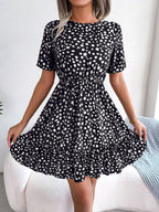New casual polka dot waist ruffled dress