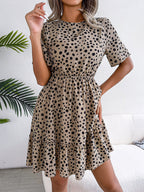 New casual polka dot waist ruffled dress