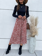 Women's Combo Color Mock-neck Ruffle Sleeve Printed Midi Dress