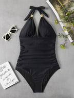 Women's Plunge Halter One-piece Swimsuit