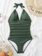 Women's Plunge Halter One-piece Swimsuit