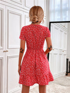 Women's Woven V Neck Short Sleeve Printed Dress