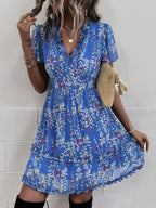 Women's Floral Print Flutter Sleeve Faux Wrap Mini Dress