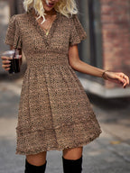 Women's Floral Print Flutter Sleeve Faux Wrap Mini Dress