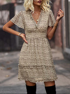 Women's Floral Print Flutter Sleeve Faux Wrap Mini Dress