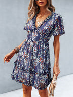Women's Floral Print Flutter Sleeve Faux Wrap Mini Dress