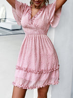Women's Floral Print Flutter Sleeve Faux Wrap Mini Dress