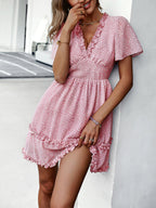 Women's Floral Print Flutter Sleeve Faux Wrap Mini Dress