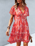 Women's Floral Print Flutter Sleeve Faux Wrap Mini Dress