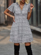 Women's Floral Print Flutter Sleeve Faux Wrap Mini Dress