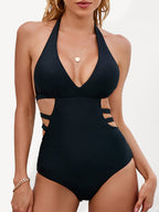 Women's Solid Color Side Straps Cut Out One Piece Swimsuit