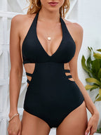 Women's Solid Color Side Straps Cut Out One Piece Swimsuit
