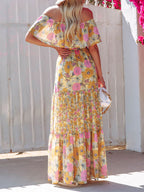 New one-shoulder printed long swing dress