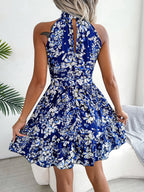 Women's Elegant Lace-Up Ruffled Floral Dress