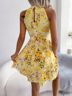 Women's Elegant Lace-Up Ruffled Floral Dress