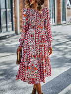 Women's Bohemian Round Neck Dress Spring and Autumn Seasons New Arrival Swing Skirt