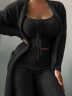 New Fashion Plush Tie Camisole Jacket Trousers 3-piece Suit